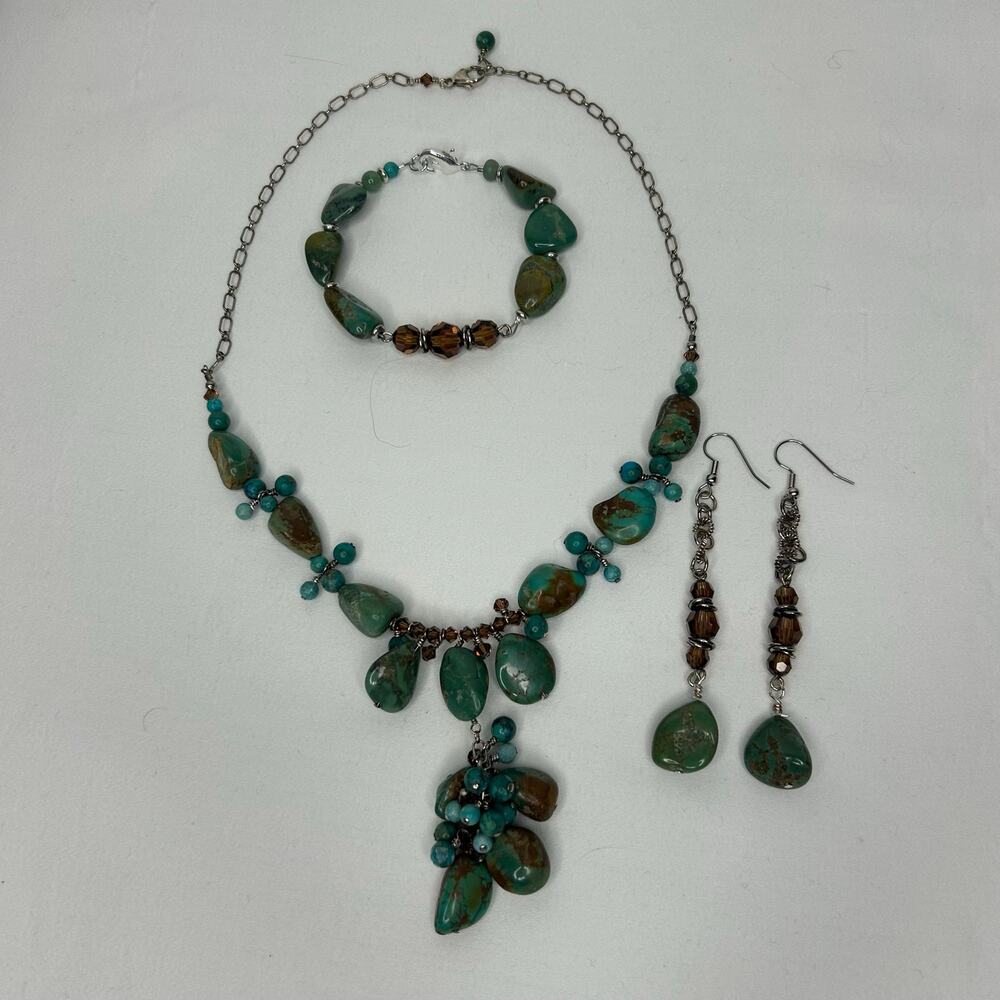 Handmade OOAK Turquoise Swarovski Crystal Jewelry Set Sterling Silver
